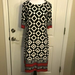 R&K geometric print sheath dress, size 6